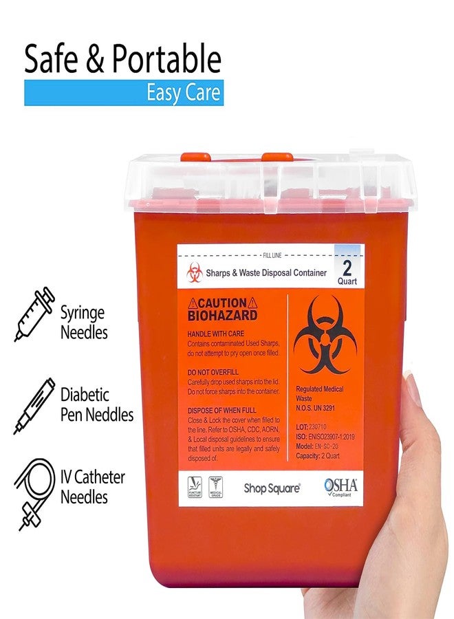 Shop Square Sharps Containers for Home and Professional Use, 2 Quart Needle Disposal (3-Pack), Syringe Disposal for Home, Biohazard Containers - Image 2